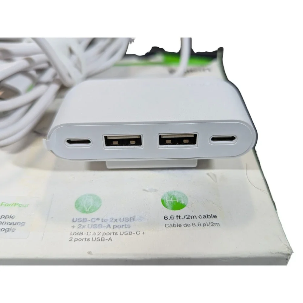 Aa2O Belkin 4-Port USB Power Extender For Apple, Samsung,‎ Google. White